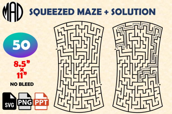 50 Squeezed Mazes with Solutions