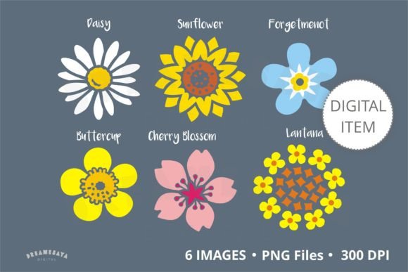 Cute Decorative Flowers PNG Clipart Set for Creative Projects