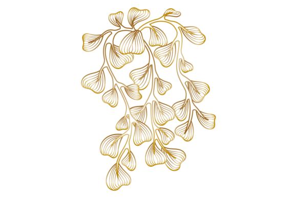Decorative Botany Drawing: Golden Line A for Asian Style Design