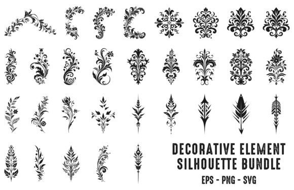 Decorative Floral Element Silhouette Set: A Versatile Design Resource