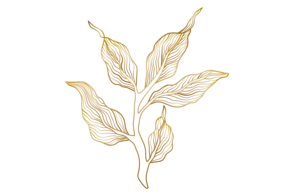 Decorative Golden Line Leaves. Elegant B