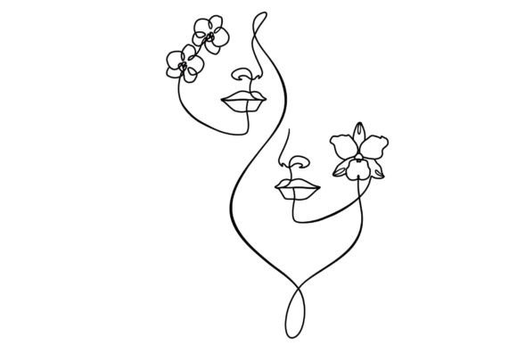 Decorative Women's Faces and Flowers Art