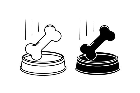 Line Icon. Bone Falls into the Dog Bowl.