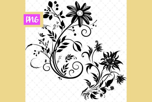 Ornate Decorative Flowers Black an White