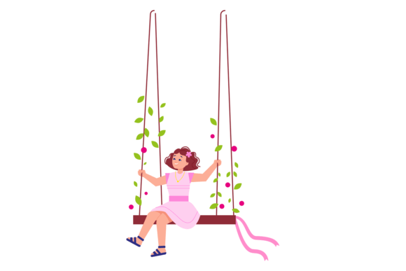 Understanding the Girl on Decorative Swing with Flowers. C Image